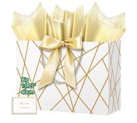 HONTIUS Grand Sac Cadeau, 15.75" Papier Emballage Cadeau Anniversaire, Carré Pochette Cadeau Ggrand Format Enfant 40cm x 30cm x12.5cm avec Cartes Mouchoirs Pour Fête d'Anniversaire Q