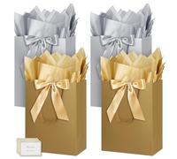 HONTIUS Grand Sac Cadeau, 15.75" Papier Emballage Cadeau Anniversaire, Carré Pochette Cadeau Ggrand Format Enfant 39.5 * 30 * 12cm avec 1 Cartes 1 Mouchoirs Pour Fête d'Anniversaire 4 Pièces G