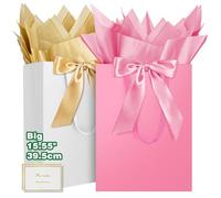 HONTIUS Grand Sac Cadeau, 15.75" Papier Emballage Cadeau Anniversaire, Carré Pochette Cadeau Ggrand Format Enfant 39.5 * 30 * 12cm avec 1 Cartes 1 Mouchoirs Pour Fête d'Anniversaire 2 Pièces F