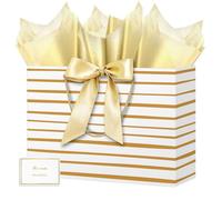 HONTIUS Grand Sac Cadeau, 15.75" Papier Emballage Cadeau Anniversaire, Carré Pochette Cadeau Ggrand Format Enfant 40cm x 30cm x12.5cm avec Cartes Mouchoirs Pour Fête d'Anniversaire P