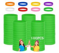 HONTIUS Lot de 100 bracelets en silicone vides pour l'école, les enseignants, les équipes, les fêtes, hommes et femmes (vert, 7''-180 cm pour 8~12 ans)