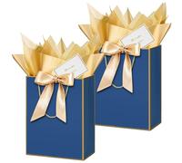 HONTIUS Lot de 2 sacs cadeaux de taille moyenne pour mariage, remerciement, cartes de vœux, papier de soie, 32 x 25 x 10 cm, sacs cadeaux d'anniversaire pour femme, fête, Noël (B lue, 2 pièces (lot de