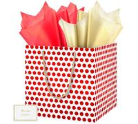 HONTIUS Sac cadeau carré extra large de 30 cm avec base renforcée en papier de soie, sac cadeau en aluminium à pois pour anniversaire, mariage, fête prénatale, demoiselle d'honneur, Noël, Pâques