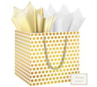 HONTIUS Sac cadeau carré extra large de 30 cm avec base renforcée en papier de soie, sac cadeau en aluminium à pois pour anniversaire, mariage, fête prénatale, demoiselle d'honneur, Noël, Pâques