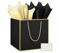 HONTIUS Sac cadeau noir extra large de 30 cm avec papier de soie et carte pour cadeaux de mariage, d'anniversaire, cadeaux de Noël