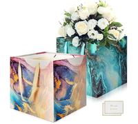 HONTIUS Sacs Cadeaux Pochette Cadeau 2 Pièces Squre Sac Cadeau Noel Marbré 11.8" avec 2 Cartes Anse, 30 * 30 * 30 cm Sac Cadeau Anniversaire pour Anniversaire, Cadeau, Fête, Mariage