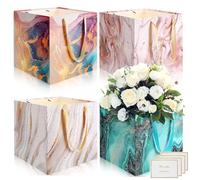 HONTIUS Sacs Cadeaux Pochette Cadeau 4 Pièces Squre Sac Cadeau Noel Marbré 11.8" avec 4 Cartes Anse, 30 * 30 * 30 cm Sac Cadeau Anniversaire pour Anniversaire, Cadeau, Fête, Mariage