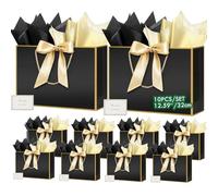 HONTIUS Sacs Cadeaux Pochette Cadeau, Lot de 10 Sac Cadeau Noel 12.59" avec 10 Papiers Sydney 10 Cartes, 32 * 25 * 10cm Sac Cadeau Anniversaire pour Anniversaire, Cadeau, Fête, Mariage Marron