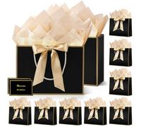 HONTIUS Sacs Cadeaux Pochette Cadeau, Lot de 10 Sac Cadeau Noir Noel 12.59" avec 10 Papiers Sydney 10 Cartes, 32 * 25 * 10cm Sac Cadeau Anniversaire pour Anniversaire, Cadeau, Fête, Mariage Noir