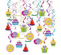 HonuGoGo Lot de 18 décorations à suspendre pour fête d'anniversaire - Serpentins colorés avec inscription « Happy Birthday », « Let's Celebrate » et « Make a Wish » | Parfait pour les fêtes, les