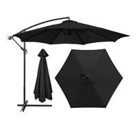 HonunGron Auvent De Remplacement pour Parasol 2m/2,7m/3m, 6 Baleines/8 Baleines Toile De Parasol Déporté Remplacement Pour Cour,Jardin,Plage,Polyester Anti UV 50+ (2M 6-Ribs,Noir)