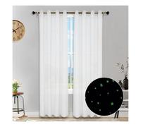 HonunGron Lot de 2 Étoiles Rideau Fluorescents Semi-Transparents, Rideaux Occultants à Oeillets, Les Étoiles Rideaux en Tulle pour Décoration Chambre d'enfant (Blanc,2X H 213 X B 132cm)