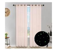 HonunGron Lot de 2 Étoiles Rideau Fluorescents Semi-Transparents, Rideaux Occultants à Oeillets, Les Étoiles Rideaux en Tulle pour Décoration Chambre d'enfant (Rose,2X H 160 X B 132cm)