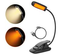 HONWELL Book Light, petite lampe de lecture à clip LED ambre et blanc rechargeable pour lire au lit la nuit, lampe de livre de protection oculaire réglable en luminosité pour enfants, noir