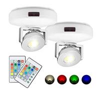 HONWELL LED Spots de plafond Plafonnier, Projecteur LED Plafonniers sans fil à piles télécommandés, Lumière d'image avec des lumières rotatives Tête pour armoire Artwork Dart Board, Blanc,Paquet de 2