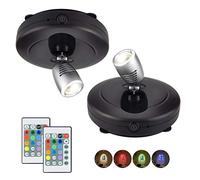 HONWELL Projecteur LED sans fil à piles avec télécommande, éclairage de jeu de fléchettes Lampe d'accent pour éclairage de photos rotatives pour escalier de cuisine de peinture miroir,2 pièces, noir