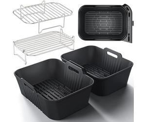 HONYAO Accessoires Air Fryer, 4 Pièces Moule Silicone & Grille Air Fryer pour Ninja AF400EU DZ400EU, Philips NA460 NA462 et Autres Dual Friteuse 8-10 L, SANS BPA Réutilisable Plat Air Fryer