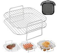 HONYAO Grille Air Fryer, 2 pièces Acier Inoxydable Grillade Airfryer Accessoires compatible avec Philips 6,2/7,2/7,3L, Moulinex 6,5/7/7,5L, Ninja 6,2L, autres Four Friteuse 5,5-8,3L