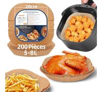 HONYAO Papier Cuisson Air Fryer 200 Pièces, 20x20 cm XXL Carré Paper Sulfurisé pour Friteuse a Air 5-8 L, Airfryer Parchemin Accessoires compatible avec Cosori Philips Cecotec Friteuse Sans Huileile