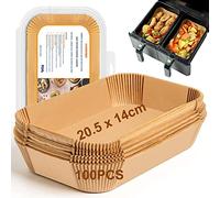 HONYAO Papier Cuisson pour Ninja Air Fryer, 100 Pièces 20,5x14cm Rectangulair Paper Liners Friteuse Sans Huile Accessoires compatible avec Ninja Foodi Dual Zone Double Stack et autres Double Airfryer