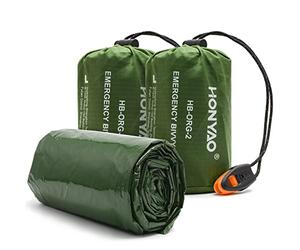 HONYAO Sac de Survie, Sac de Bivouac Réutilisable pour Urgence | Léger, étanche et compact avec sifflet, pour randonnée, camping, bivouac et kit de survie, aide à conserver la chaleur