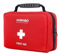 HONYAO Trousse de Premier Secours 222 Pièces, Kit Premier Secours Complète, Trousses de Secours pour Maison Voiture Travail Sport Bateau Voyage Camping Randonnée, Rouge