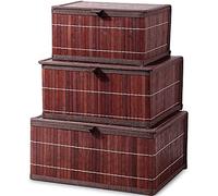 Honygebia Lot de 3 boîtes de rangement décoratives en bambou avec couvercles - Paniers de rangement en osier marron rétro avec couvercle pour la maison, la cuisine, l'organisation d'étagères