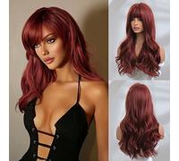 Honygebia Perruque Rouge Foncé avec Frange - Perruques Bordeaux pour Femmes, Cheveux Longs Raides et Superposés Réalistes, Perruques Synthétiques Naturelles pour Halloween/Noël/Cosplay/Fête