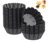 HONYUET Lot de 24 mini moules à tarte cannelés en acier au carbone anti-adhésif noir de 6,5 cm pour la maison, le magasin de pain
