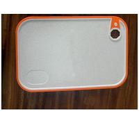 HONYUET Lot de 3 planches à découper, 30 à 41 cm, orange, en paille de blé, passent au lave-vaisselle, en plastique, antidérapantes, avec rainure à jus et presse-ail, rainure et trou de suspension