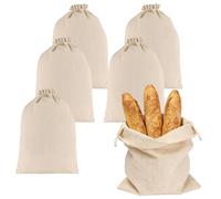 HONYUET Lot de 6 sacs à pain, 30 x 45 cm, en coton, avec cordon de serrage, 6 motifs différents, réutilisables, pour le stockage du pain, la cuisine, la maison, couleur naturelle