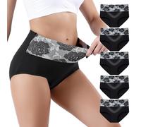 Honzadar sous-vêtements Taille Haute pour Femme, Culotte Post-Partum, Couverture complète (Standard et Grande Taille), Noir - Lot de 5, XXX-Large Plus