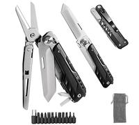HONZIN Multitool 5 en 1 Multifonctionnel Couteau de Poche Pliant, Ciseaux Pliants, Couteau Géométrique Détachable en Acier Inoxydable, avec Pochette à Cordon (Extra 11 Embouts de Tournevis)