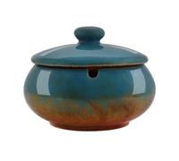 HONZUEN Cendrier Exterieur & Interieur, Cendriers avec Couvercle Anti-Odeur, Grand Sans Fumée Cendrier Ashtray Professionnel Anti-tempête pour Interieur Exterieur Jardin Balcon Bar Bureau, Bleu