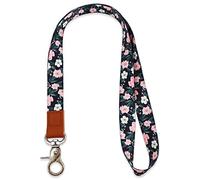 HONZUEN Courroie de Cou de Lanière avec Metal Clip et Cuir Véritable, Cordon Tour de Cou Lanyard Idéale pour Clés, Badge D'identification, Porte Badges, USB(Fleur)