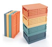 HONZUEN Paniers et Boîtes de Rangement,4 Boite Rangement Plastique avec Couvercle,Caisse Pliable Rangement,Rangement Salle de Bain,Petite Boite de Rangement,Caisse Plastique Pliable-24X16X10CM