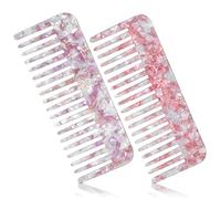 HONZUEN Peigne Démêloir Grosse Dent Large Brosse Cheveux Bouclés Résistant à la Chaleur Peignes Antistatiques en Fibre pour Cheveux Longs Mouillés ou Bouclés pour Femmes Enfants Barbier (Rose/Violet)