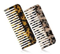 HONZUEN Peigne Démêloir Grosse Dent Large Brosse Cheveux Bouclés Résistant à la Chaleur Peignes Antistatiques en Fibre pour Cheveux Longs Mouillés ou Bouclés pour Femmes Enfants Barbier (Marron/Blanc)