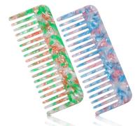 HONZUEN Peigne Démêloir Grosse Dent Large Brosse Cheveux Bouclés Résistant à la Chaleur Peignes Antistatiques en Fibre pour Cheveux Longs Mouillés ou Bouclés pour Femmes Enfants Barbier (Vert/Bleu)