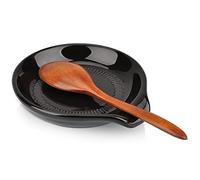 HONZUEN Repose Cuillère Cuisine Ceramique,Repose Ustensiles de Cuisine Petite Multifonction pour Cuillère à Café Spatule,Porte-Cuillère Rangement Porcelaine Vintage Résistant à la Chaleur(Noir)