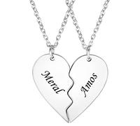 HooAMI Collier Amitié, Collier d'amitié Personnalisé avec Nom Gravé de Pendentif Cœur Collier BFF pour 2 Filles