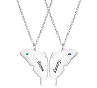 HooAMI Collier Amitié, Collier d'amitié Personnalisé en Papillon avec Nom Gravé de Pendentif en Pierre de Naissance Collier BFF pour 2 Filles