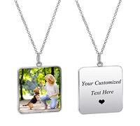 HooAMI Collier Personnalisé avec Pendentif Gravure Texte ou Photo, Chaîne Cadeau D'anniversaire pour Maman Fille Femmes Homme (Carré)