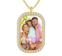HooAMI Collier Personnalisé, Pendentif Gravure Texte de Photo avec Chaîne - Cadeaux D'anniversaire pour Maman, Fille, Femmes, Homme (Rectangulaire en Or)