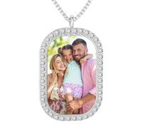 HooAMI Collier Personnalisé, Pendentif Gravure Texte de Photo avec Chaîne - Cadeaux D'anniversaire pour Maman, Fille, Femmes, Homme (Rectangulaire en Argent)