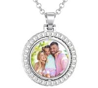 HooAMI Collier Personnalisé Pendentif Gravure Texte de Photo Personnalisé avec Chaîne Cadeaux D'anniversaire pour Maman Fille Femmes Homme (Rond en argent)