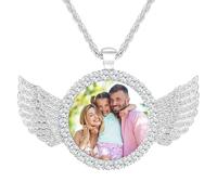 HooAMI Collier Personnalisé Pendentif Gravure Texte de Photo Personnalisé avec Chaîne Cadeaux D'anniversaire pour Maman Fille Femmes Homme (Aile d'ange en argent)