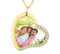 HooAMI Collier Personnalisé Pendentif Gravure Texte de Photo Personnalisé avec Chaîne Cadeaux D'anniversaire pour Maman Fille Femmes Homme (Cœur en or)