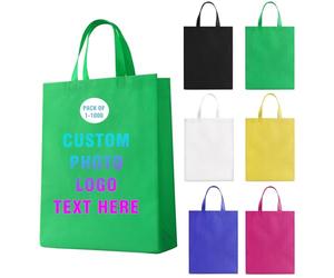 HooAMI Ensemble de sacs fourre-tout personnalisés de 5/10/50/100, texte de logo personnalisé, sacs à provisions réutilisables, article promotionnel d'activités commerciales, vert gazon