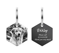 HooAMI Medaille Chien avec Gravure,Personnalisé Medaille Chien Hexagone,Gravée Prénom Adresse Numéro De Téléphone pour Chien et Chat(or,L)